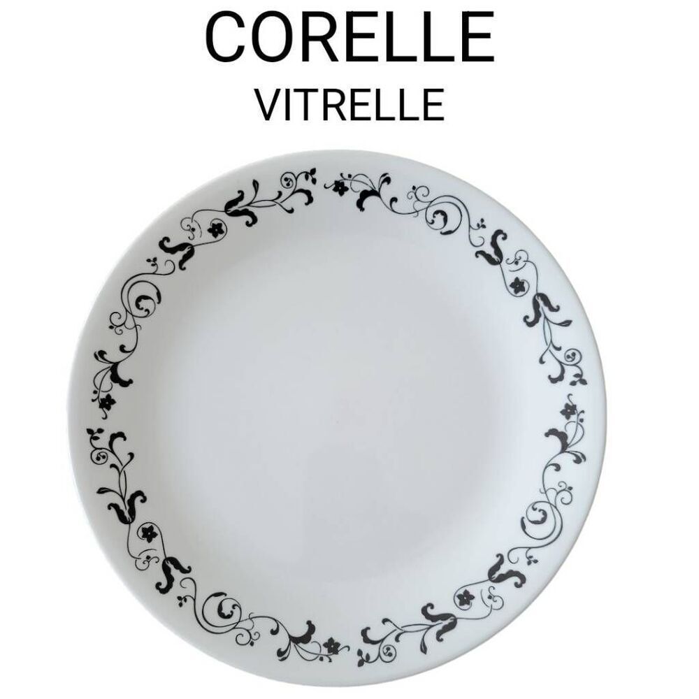 Corelle Vitrelle Garden Getaway Black and White Flowers & Vines 10" Dinner Plate
